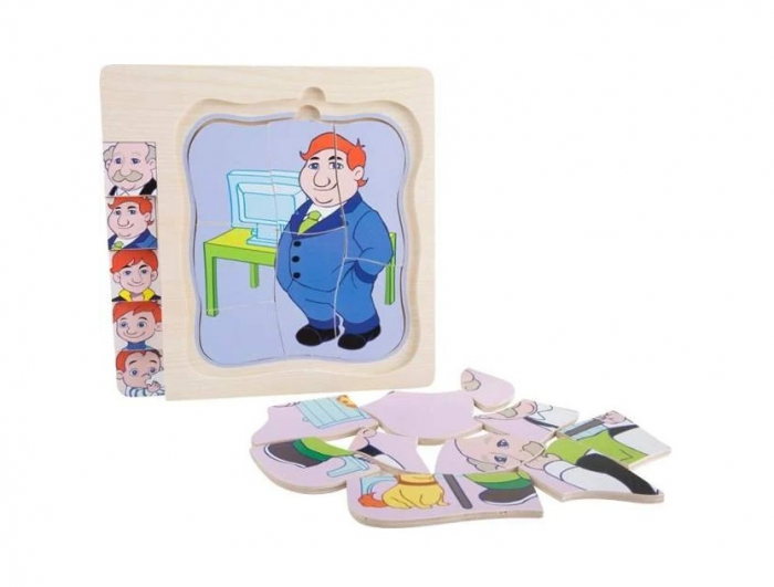 Puzzle cu 4 Straturi, Invatati Despre Varstele Omului in Mod Interactiv, 3 ani+, Bunicul, Edujucarii [4]