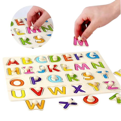 Puzzle incastru din Lemn, litere, Piese 3D, 3 ani+, EduJucarii [4]