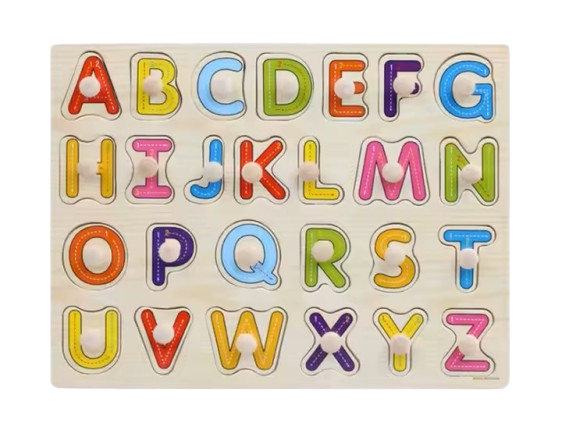 Puzzle incastru din Lemn, litere, Piese 3D, 3 ani+, EduJucarii [1]