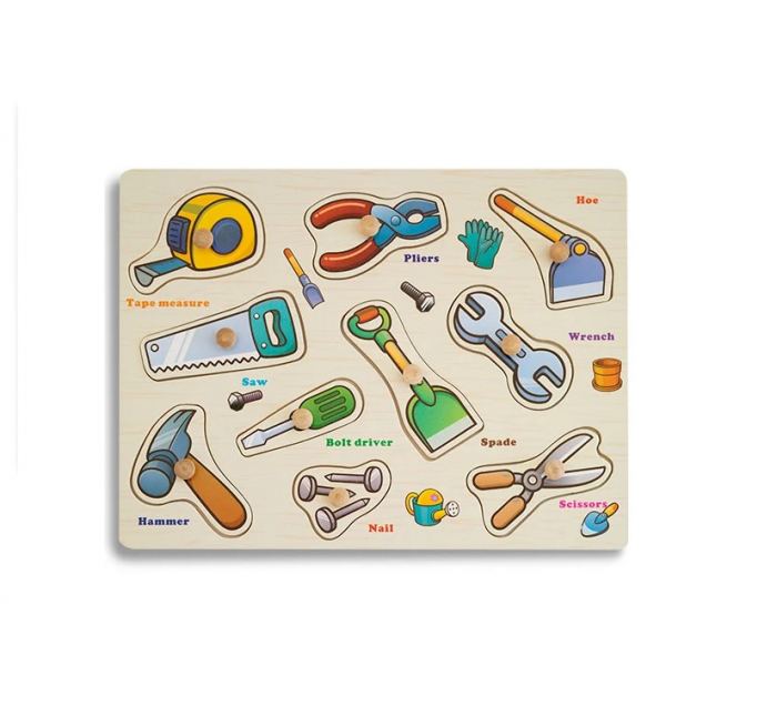 Puzzle educativ pentru copii, lemn, piese cu maner, scule, 3 ani+, Edujucarii [3]
