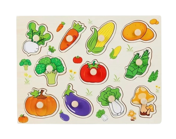 Puzzle educativ pentru copii, lemn, piese cu maner, legume, 3 ani+, Edujucarii [1]