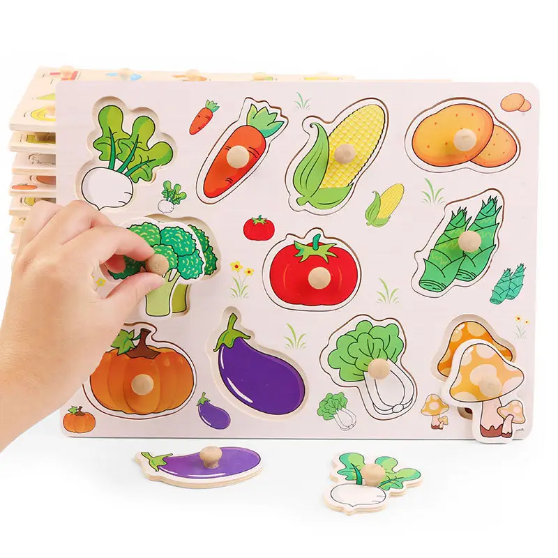 Puzzle educativ pentru copii, lemn, piese cu maner, legume, 3 ani+, Edujucarii [3]