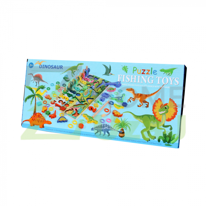 Puzzle Fishing toys - Joc de pescuit pestisori din lemn Montessori cu sortator – dinozauri, cifre, forme geometrice si cerculete [3]