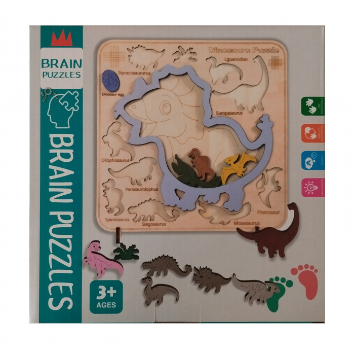 Puzzle incastru 3D de logica, Tigru, lemn, 3 ani+, Edujucarii [10]