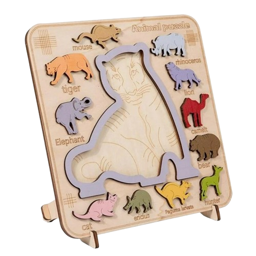 Puzzle incastru 3D de logica, Tigru, lemn, 3 ani+, Edujucarii [1]