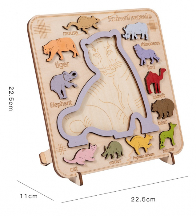 Puzzle incastru 3D de logica, Tigru, lemn, 3 ani+, Edujucarii [5]
