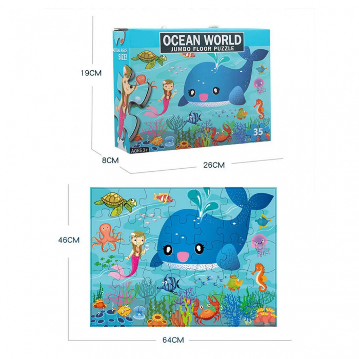 Puzzle jumbo de podea, TISsun, puzzle lumea oceanului, 35 de piese, 60 x 44 [4]