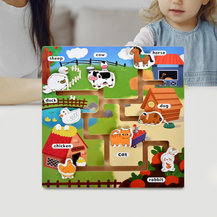 Puzzle Lemn Labirint in format 3D, Montessori, Ferma Animalelor, Edujucarii, 3 ani+ [4]
