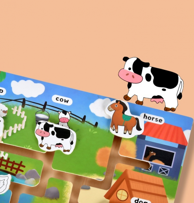 Puzzle Lemn Labirint in format 3D, Montessori, Ferma Animalelor, Edujucarii, 3 ani+ [2]
