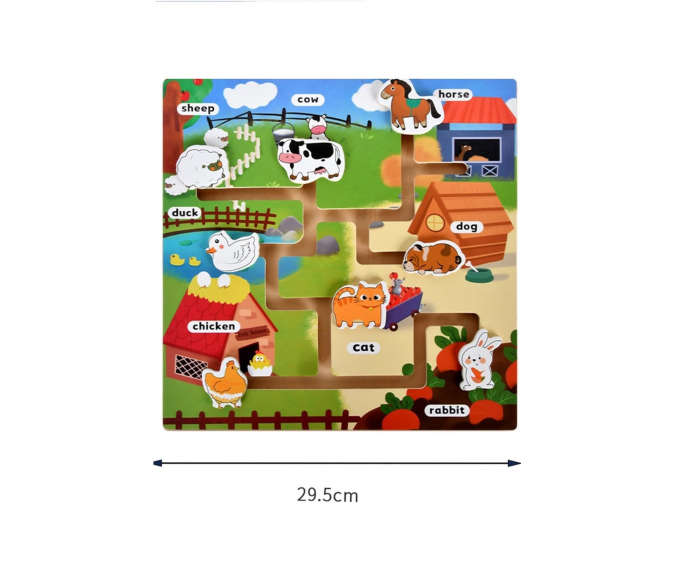 Puzzle Lemn Labirint in format 3D, Montessori, Ferma Animalelor, Edujucarii, 3 ani+ [3]
