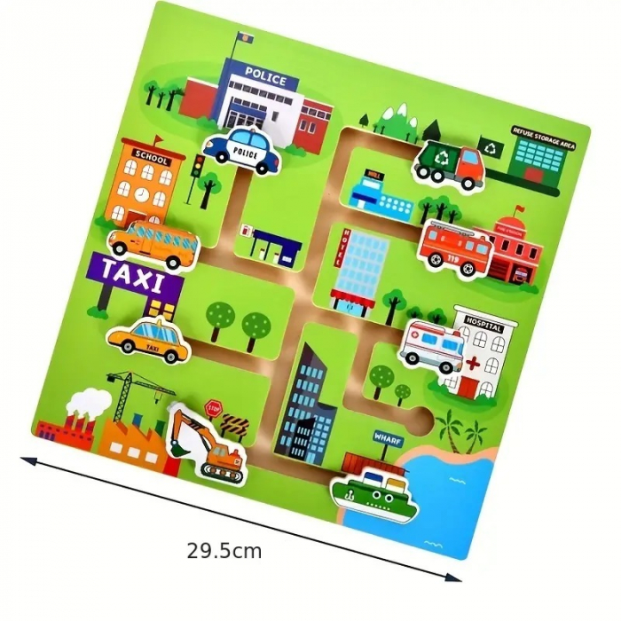 Puzzle Lemn Labirint in format 3D, Montessori, Masini si garaje, Edujucarii, 3 ani+ [2]