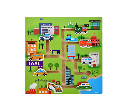 Puzzle Lemn Labirint in format 3D, Montessori, Masini si garaje, Edujucarii, 3 ani+ [3]