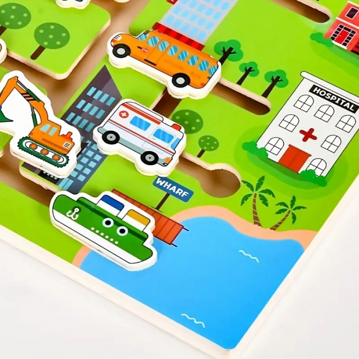 Puzzle Lemn Labirint in format 3D, Montessori, Masini si garaje, Edujucarii, 3 ani+ [4]