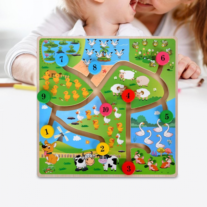 Puzzle Lemn Labirint in format 3D, Montessori, Multimi si numere, Edujucarii, 3 ani+ [7]