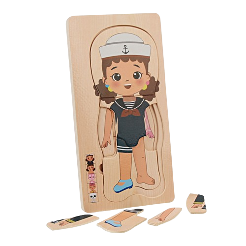 Puzzle Montessori din lemn cu 5 straturi, Invatati Despre Corpul Uman in Mod Interactiv, 17 piese, fetita, 3 ani+, EduJucarii [2]