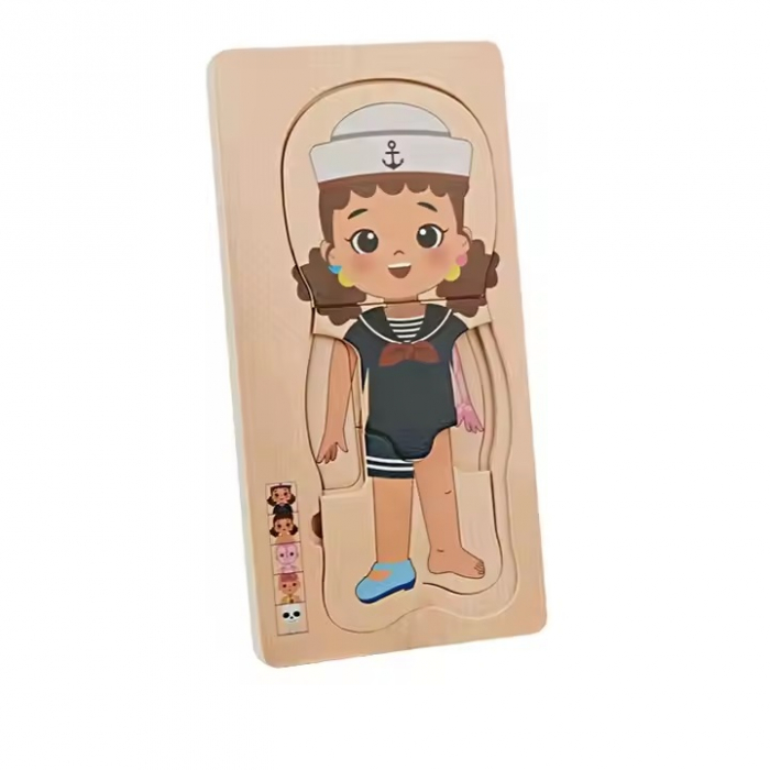 Puzzle Montessori din lemn cu 5 straturi, Invatati Despre Corpul Uman in Mod Interactiv, 17 piese, fetita, 3 ani+, EduJucarii [9]