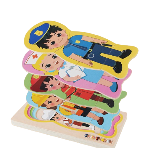 Puzzle Montessori din lemn cu 5 straturi, Invatati Despre Meserii in Mod Interactiv, 17 piese, 3 ani+, EduJucarii [1]