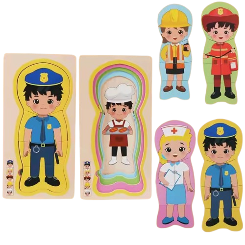 Puzzle Montessori din lemn cu 5 straturi, Invatati Despre Meserii in Mod Interactiv, 17 piese, 3 ani+, EduJucarii [2]