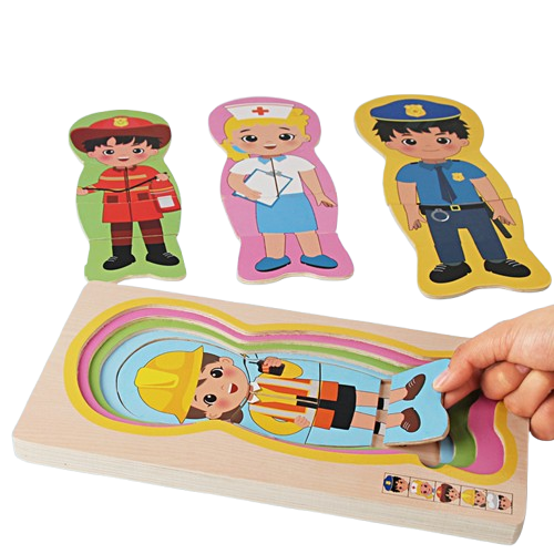 Puzzle Montessori din lemn cu 5 straturi, Invatati Despre Meserii in Mod Interactiv, 17 piese, 3 ani+, EduJucarii [3]