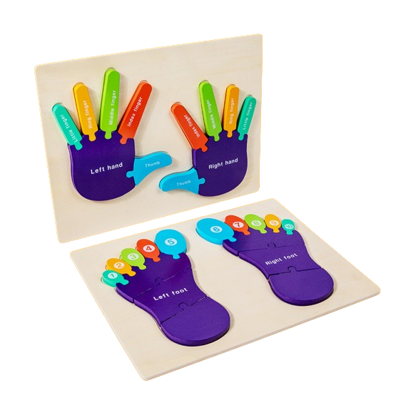 Set de 2 Puzzle Montessori, talpile si palmele, Instrument Educativ pentru Recunoasterea Lateralitatii, 3 ani+, EduJucarii [1]