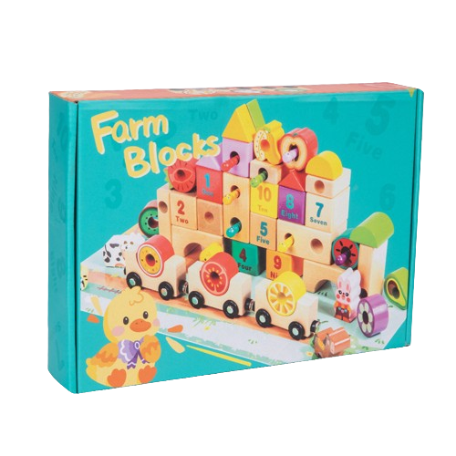 Set cuburi constructie si trenulet Ferma Animalelor, 43 piese constructie, 1 trenulet magnetic cu 3 vagoane si un puzzle, 3 ani+, EduJucarii [9]