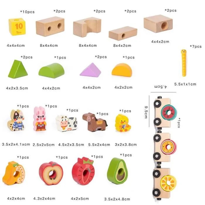 Set cuburi constructie si trenulet Ferma Animalelor, 43 piese constructie, 1 trenulet magnetic cu 3 vagoane si un puzzle, 3 ani+, EduJucarii [7]