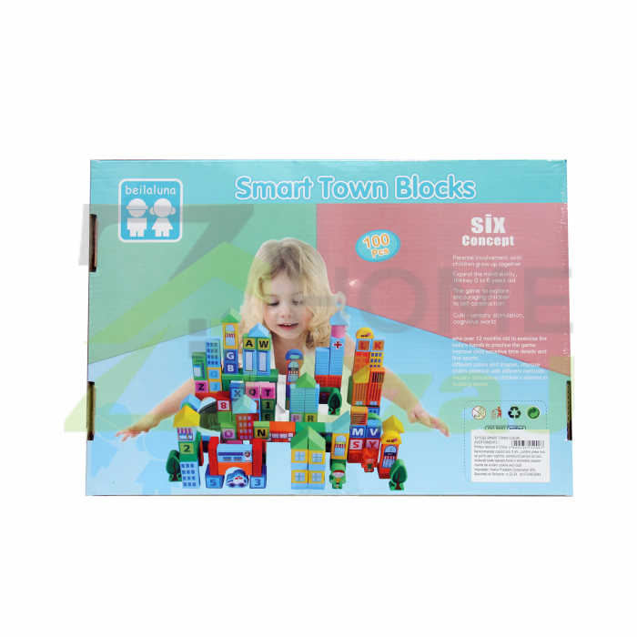 Set 100 cuburi lemn  - Oras - Smart Town Blocks, Beilaluna, 100 piese [2]