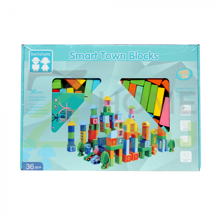 Set 100 cuburi lemn  - Oras - Smart Town Blocks, Beilaluna, 100 piese [3]