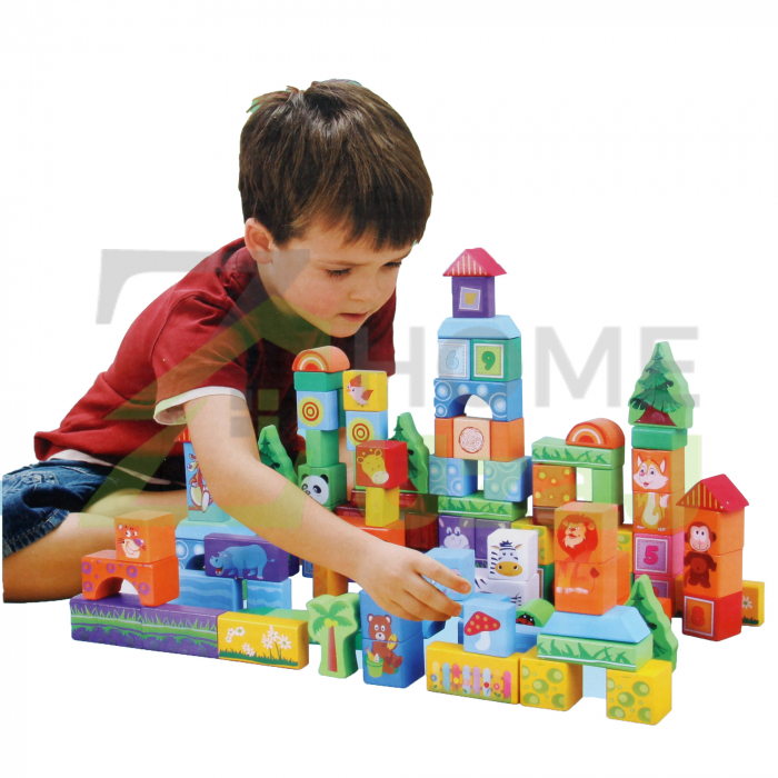 Set 100 cuburi lemn - Regatul animalelor salbatice - Beilaluna Cute Animals, 100 piese [1]