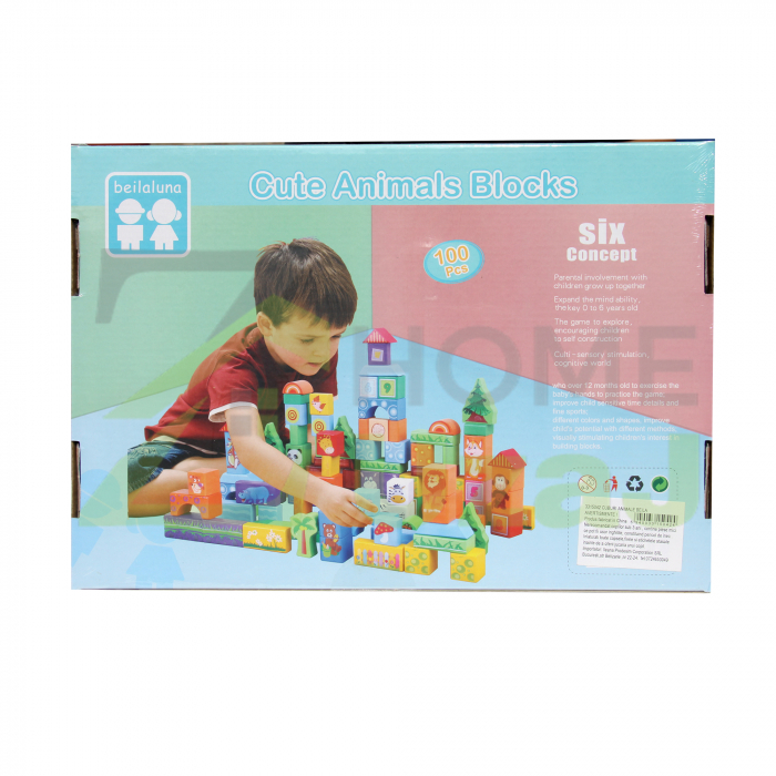 Set 100 cuburi lemn - Regatul animalelor salbatice - Beilaluna Cute Animals, 100 piese [2]