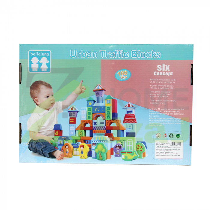 Set 100 cuburi lemn  - Trafic urban - Beilaluna Urban Traffic, 100 piese [3]