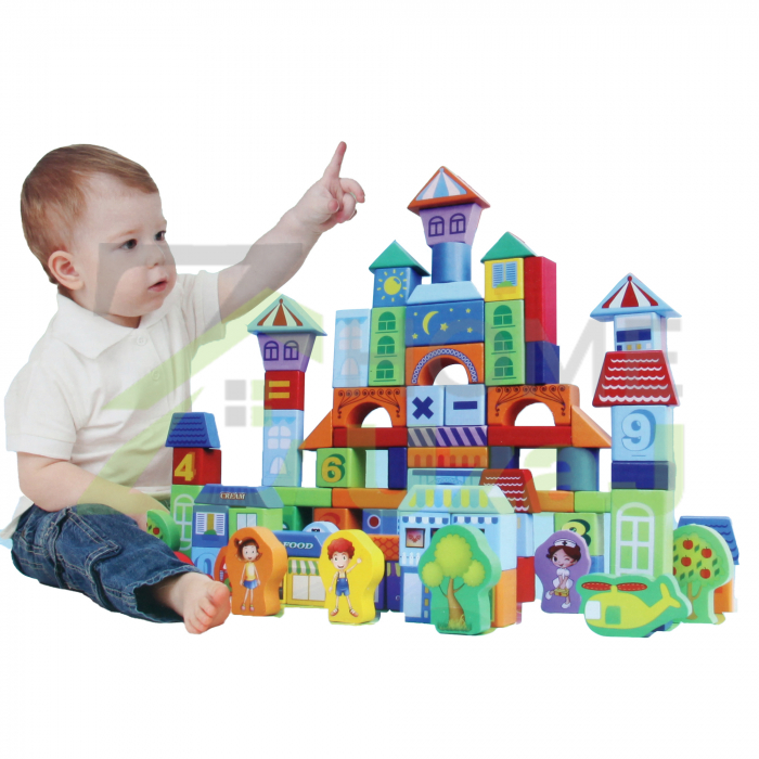 Set 100 cuburi lemn  - Trafic urban - Beilaluna Urban Traffic, 100 piese [1]