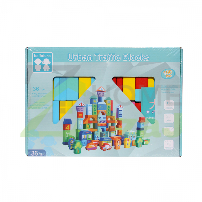 Set 100 cuburi lemn  - Trafic urban - Beilaluna Urban Traffic, 100 piese [2]