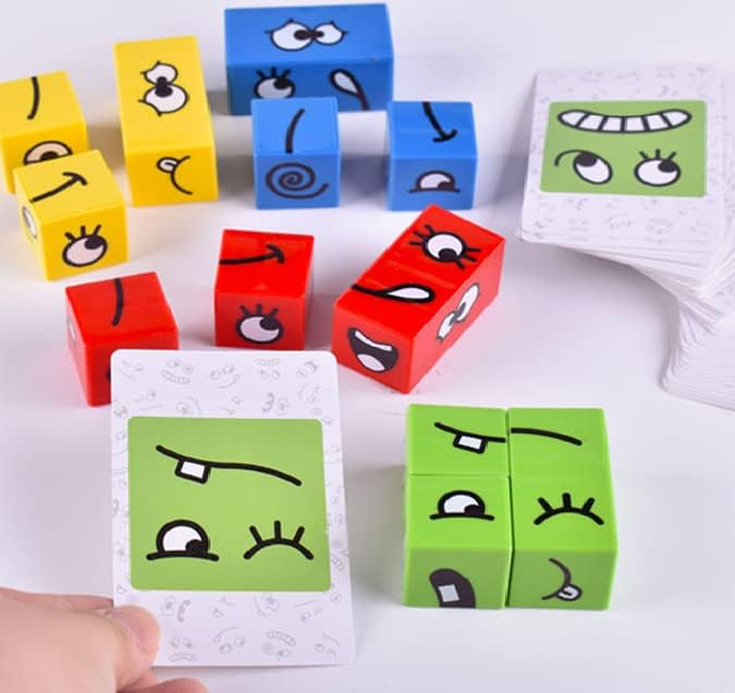 Set 12 cuburi educative si 50 cartonase cu modele, Puzzle de expresii faciale, 3 ani+, Edujucarii [3]