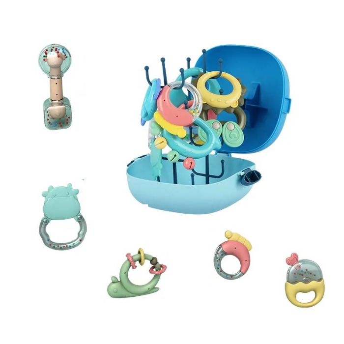 Set 13 piese jucarii zornaitoare pentru bebelusi, jucarii pentru dentitie, cutie de transport in forma de balena, 0 luni, Edujucarii - Ibi-irn [4]