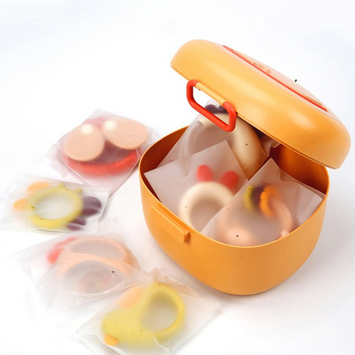 Set 8 piese jucarii zornaitoare pentru bebelusi, jucarii pentru dentitie, cutie de transport in forma de ursulet, 0 luni, Edujucarii - Dukoon [4]