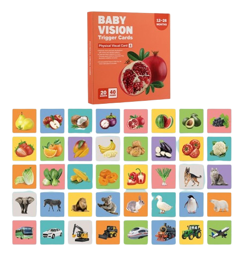 Pachet de 4 seturi cu cate 20 carduri stimulare vizuala bebe, imagini alb, negru, rosu si color, 0-36 luni, EduJucarii [7]