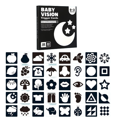 Pachet de 4 seturi cu cate 20 carduri stimulare vizuala bebe, imagini alb, negru, rosu si color, 0-36 luni, EduJucarii [4]