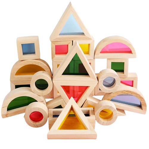 Set 24 Blocuri Tridimensionale de constructie, placa acrilica si lemn masiv, jucarie educationala, Kaleidoscope color, 3 ani+, Edujucarii [2]
