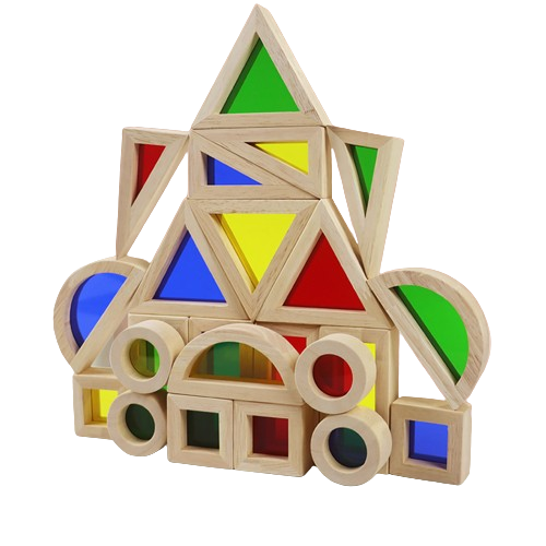 Set 24 Blocuri Tridimensionale de constructie, placa acrilica si lemn masiv, jucarie educationala, Kaleidoscope color, 3 ani+, Edujucarii [15]