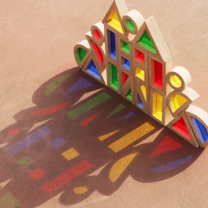 Set 24 Blocuri Tridimensionale de constructie, placa acrilica si lemn masiv, jucarie educationala, Kaleidoscope color, 3 ani+, Edujucarii [3]
