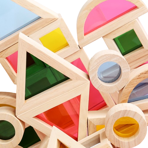 Set 24 Blocuri Tridimensionale de constructie, placa acrilica si lemn masiv, jucarie educationala, Kaleidoscope color, 3 ani+, Edujucarii [11]