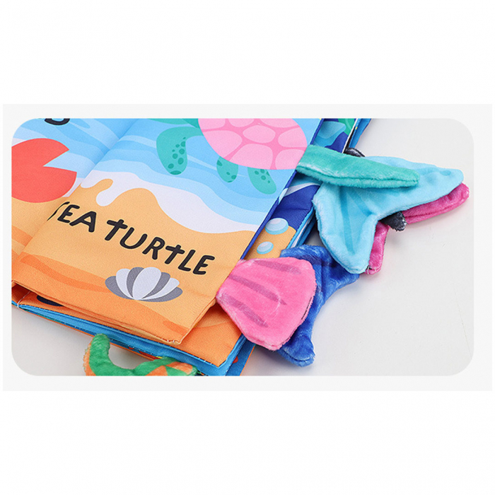 Set 4 carti senzoriale fosnitoare pentru bebelusi, cu animalute colorate, Dinosaur world, Happy farm, Land Animals,  Marine Animals,  17 x 22.5 cm [12]