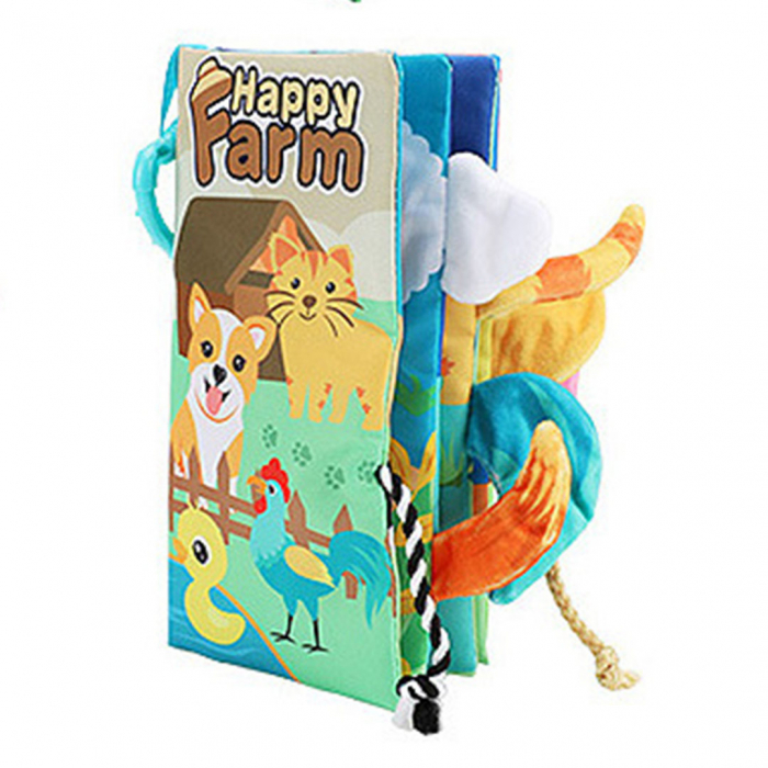 Set 4 carti senzoriale fosnitoare pentru bebelusi, cu animalute colorate, Dinosaur world, Happy farm, Land Animals,  Marine Animals,  17 x 22.5 cm [8]