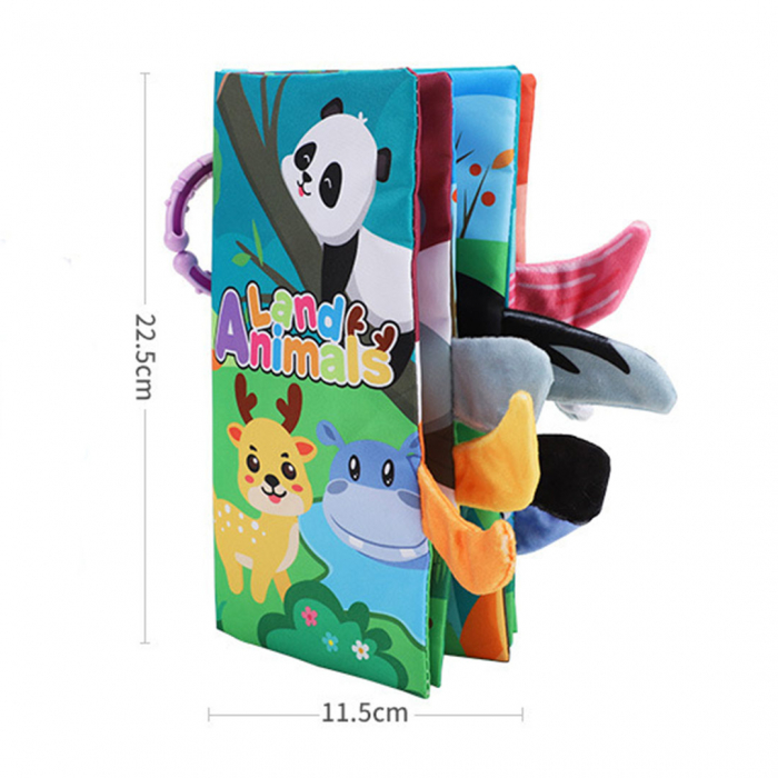 Set 4 carti senzoriale fosnitoare pentru bebelusi, cu animalute colorate, Dinosaur world, Happy farm, Land Animals,  Marine Animals,  17 x 22.5 cm [10]