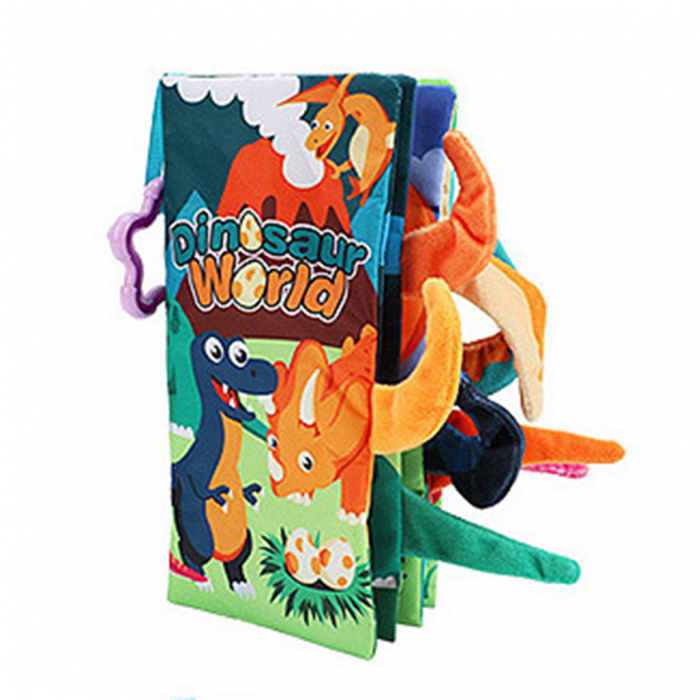 Set 4 carti senzoriale fosnitoare pentru bebelusi, cu animalute colorate, Dinosaur world, Happy farm, Land Animals,  Marine Animals,  17 x 22.5 cm [7]
