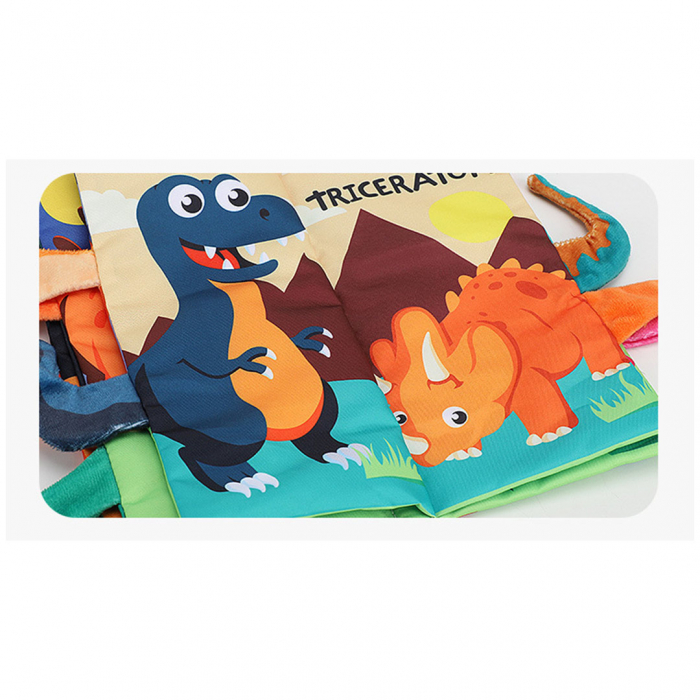 Set 4 carti senzoriale fosnitoare pentru bebelusi, cu animalute colorate, Dinosaur world, Happy farm, Land Animals,  Marine Animals,  17 x 22.5 cm [6]