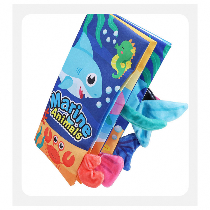 Set 4 carti senzoriale fosnitoare pentru bebelusi, cu animalute colorate, Dinosaur world, Happy farm, Land Animals,  Marine Animals,  17 x 22.5 cm [11]