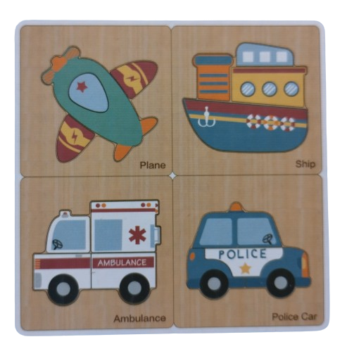 Set 4 Puzzle 15 x 15 cm, Lemn, Vehicule, 16 piese, Montessori, 3 ani+ [4]