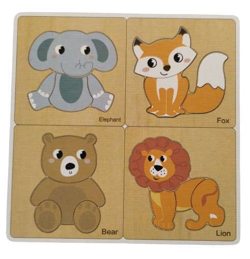 Set 4 Puzzle 15 x 15 cm, Lemn, Animale salbatice, 16 piese, Montessori, 3 ani+ [4]